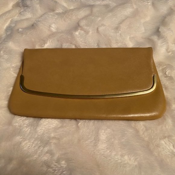 Gold-Toned Envelope Clutch Purse Faux Leather - Picture 1 of 10